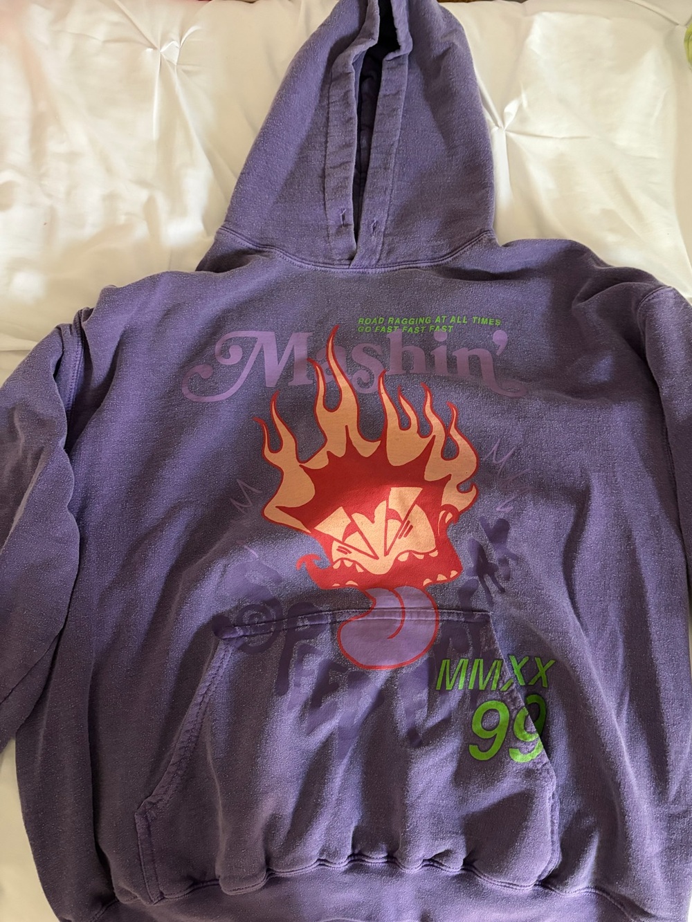 Pacsun Purple Graphic Flame Hoodie with MMXX 99 Print Sweatshirt